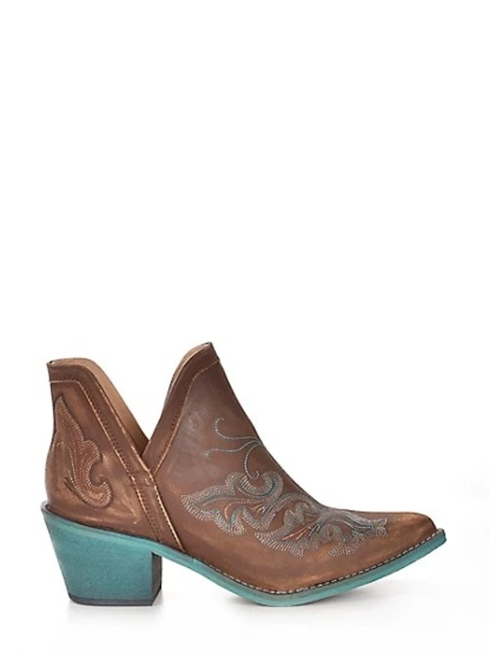 Circle G By Corral Brown Leather Western Ankle Boot Teal Heel NWOT Size 6